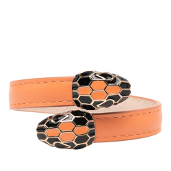 Bvlgari B Bvlgari Orange with Gold Calf Leather skin and Gold Plated Enamel Serpenti Forever Bracelet Italy