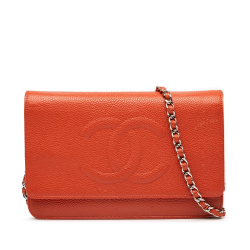 Chanel B Chanel Orange Caviar Leather Leather CC Caviar Wallet On Chain Italy