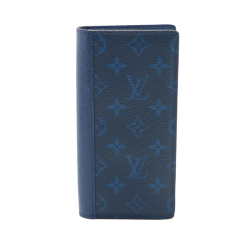 Louis Vuitton AB Louis Vuitton Blue Taiga Leather Leather Monogram Taigarama Brazza Bifold Long Wallet France