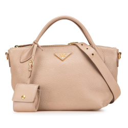 Prada B Prada Brown Beige Calf Leather Vitello Daino Zip Top Satchel Romania