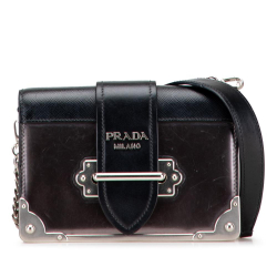 Prada B Prada Brown Bronze Calf Leather Saffiano Trimmed Metallic Vitello Cahier Bag Italy