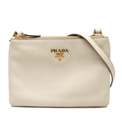 Prada B Prada White Calf Leather Vitello Daino Double Zip Crossbody Romania
