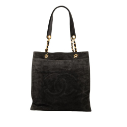 Chanel B Chanel Black Suede Leather CC Tote Italy
