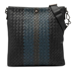 Bottega Veneta B Bottega Veneta Black with Blue Calf Leather Tricolor Intrecciato Crossbody Italy