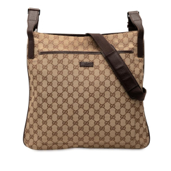 Gucci B Gucci Brown Beige Canvas Fabric GG Crossbody Italy