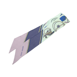 Hermès B Hermès Blue Silk Fabric Les Voitures a Transformation Twilly Scarf France