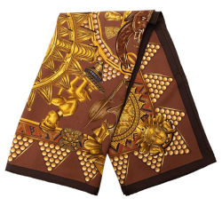 Hermès A Hermès Brown Silk Fabric L'Or des Chefs Scarf 90 France
