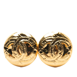 Chanel B Chanel Gold Gold Plated Metal CC Round Clip On Earrings France