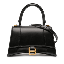 Balenciaga B Balenciaga Black Calf Leather Small Shiny Box skin Hourglass Top Handle Bag Italy