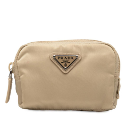 Prada AB Prada Brown Beige Nylon Fabric Tessuto Cosmetic Pouch Italy