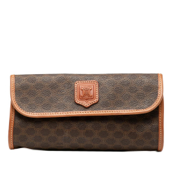 Celine B Celine Brown Coated Canvas Fabric Macadam Clutch Italy