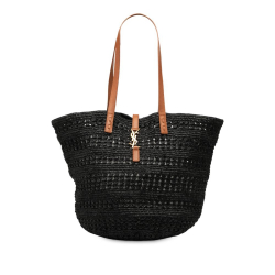 Saint Laurent B Saint Laurent Black Raffia Natural Material Medium Panier Tote Madagascar