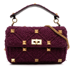 Valentino B Valentino Purple Magenta Knit Fabric Large Roman Stud Satchel Italy