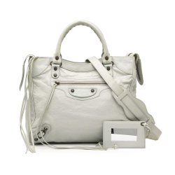 Balenciaga B Balenciaga Gray Light Gray Lambskin Leather Leather Lambskin Motocross Classic Velo Satchel Italy
