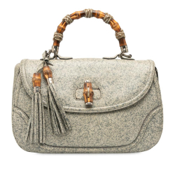 Gucci B Gucci Gray Calf Leather Large Speckled New Bamboo Top Handle Bag Italy