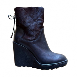 Moncler Shearling-lined calfskin wedge booties!