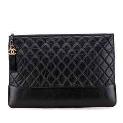 Chanel AB Chanel Black Calf Leather Large Aged skin Gabrielle O Case Clutch Italy
