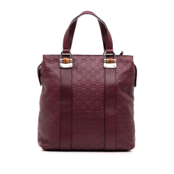 Gucci B Gucci Red Dark Red Calf Leather Guccissima Tender Bamboo Bar Tote Italy