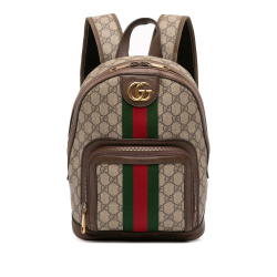 Gucci B Gucci Brown Beige Coated Canvas Fabric Small GG Supreme Ophidia Web Backpack Italy