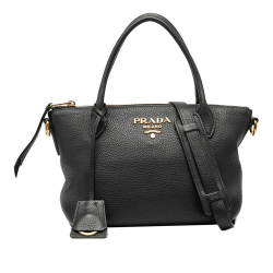Prada B Prada Black Calf Leather Vitello Daino Zip Top Satchel Romania
