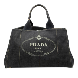 Prada B Prada Black Denim Fabric Large Canapa Logo Satchel Turkey