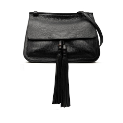 Gucci B Gucci Black Calf Leather Medium Bamboo Daily Crossbody Italy