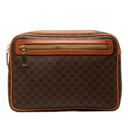Celine B Celine Brown Coated Canvas Fabric Macadam Clutch Italy