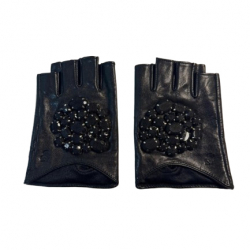 Karl Lagerfeld black leather gloves with crystals
