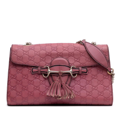 Gucci B Gucci Pink Calf Leather Medium Guccissima Emily Shoulder Bag Italy