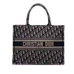 Christian Dior B Dior Blue Navy Canvas Fabric Medium Oblique Embroidered Book Tote Italy