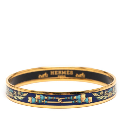 Hermès B Hermès Blue Navy with Multi Enamel Other Narrow Printed Bangle 62 Austria