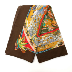 Hermès AB Hermès Brown Silk Fabric Tropiques de Paradis Scarf France