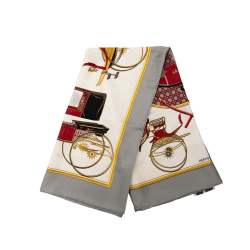 Hermès B Hermès White Silk Fabric Les Voitures a Transformation Scarf France