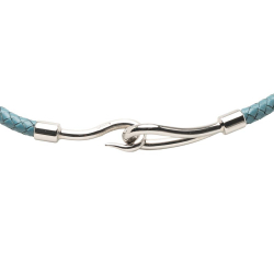 Hermès B Hermès Blue Light Blue Calf Leather Woven and Palladium Plated Jumbo Hook Choker Necklace France