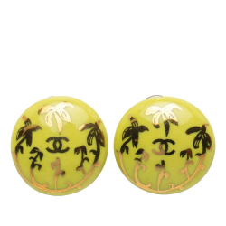 Chanel B Chanel Green Light Green Resin Plastic CC and Gold Plated Clip On Earrings France