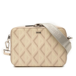 Christian Dior AB Dior Brown Beige Coated Canvas Fabric CD Diamond Zipped Pouch with Strap Italy