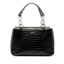 Saint Laurent B Saint Laurent Black Calf Leather Crocodile Embossed Chain Handbag Italy