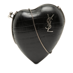 Saint Laurent AB Saint Laurent Black Calf Leather Crocodile Embossed skin Love Box Chain Clutch Italy