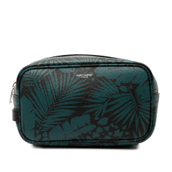 Saint Laurent AB Saint Laurent Blue Peacock Calf Leather Grain de Poudre Tropical Palm Pouch Italy
