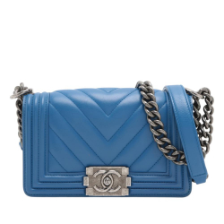 Chanel B Chanel Blue Lambskin Leather Leather Small Chevron Lambskin Boy Flap France