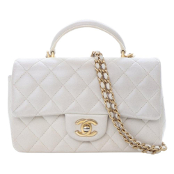 Chanel AB Chanel White Lambskin Leather Leather Mini Rectangular Lambskin Top Handle Flap France