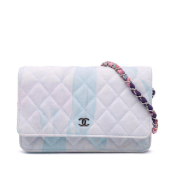 Chanel AB Chanel White Canvas Fabric CC Quilted Jungle Jeans Wallet on Chain Italy