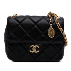 Chanel AB Chanel Black Lambskin Leather Leather Mini Square Quilted Lambskin Bijoux Logo Chain Flap France