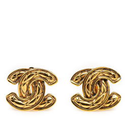 Chanel AB Chanel Gold Gold Plated Metal Quilted CC Clip On Earrings France