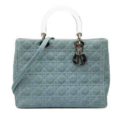 Christian Dior B Dior Blue Light Blue Denim Fabric Large Cannage Acrylic Handles Lady Dior Italy