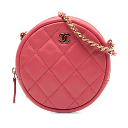 Chanel AB Chanel Pink Blush Lambskin Leather Leather CC Quilted Lambskin Round Clutch With Chain Italy