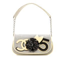 Chanel AB Chanel Gray with Yellow Light Yellow Canvas Fabric CC Camellia No. 5 Shoulder Bag Italy
