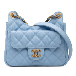 Chanel AB Chanel Blue Light Blue Caviar Leather Leather Small Quitled Caviar Wavy CC Hobo Italy
