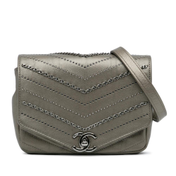 Chanel AB Chanel Gray Calf Leather Mini Embellished skin Chevron Square Envelop Flap Italy