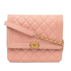 Chanel B Chanel Pink Caviar Leather Leather Quilted Caviar Square Boy Wallet On Chain Italy